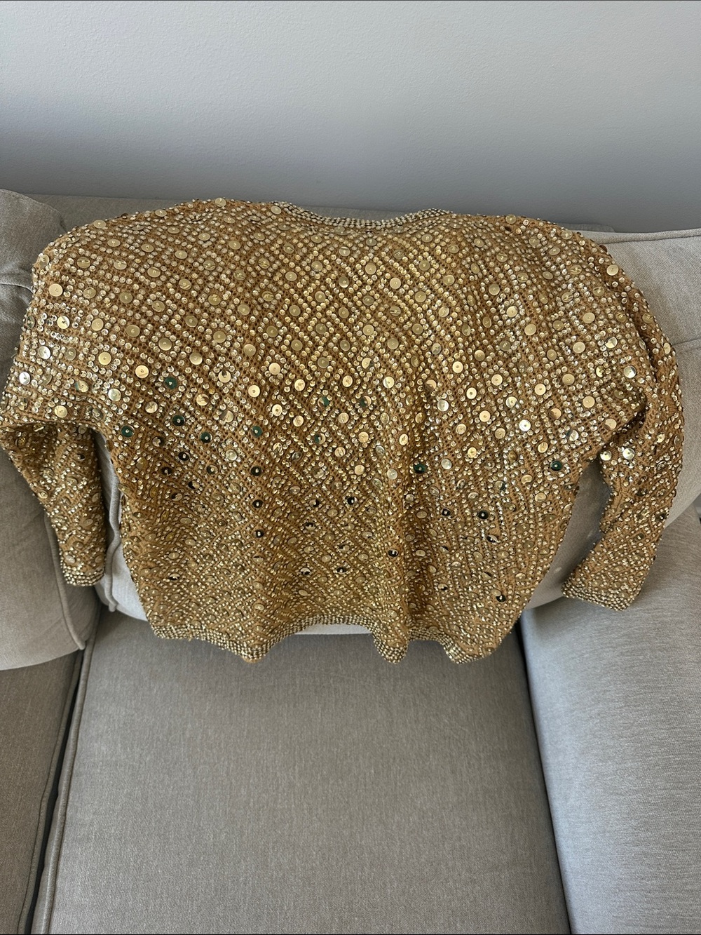 Embellished Gold Sequin Women's Cardigan Sweater - Picture 9 of 11